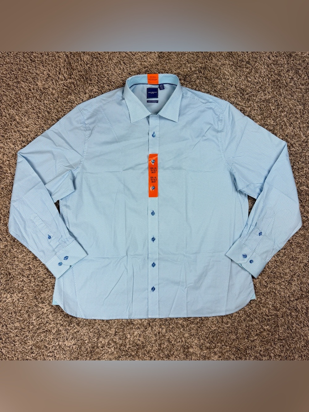 Nick Graham Modern Fit Stretch Geometric Dress Shirt Blue 18-18.5 36/37 NWT